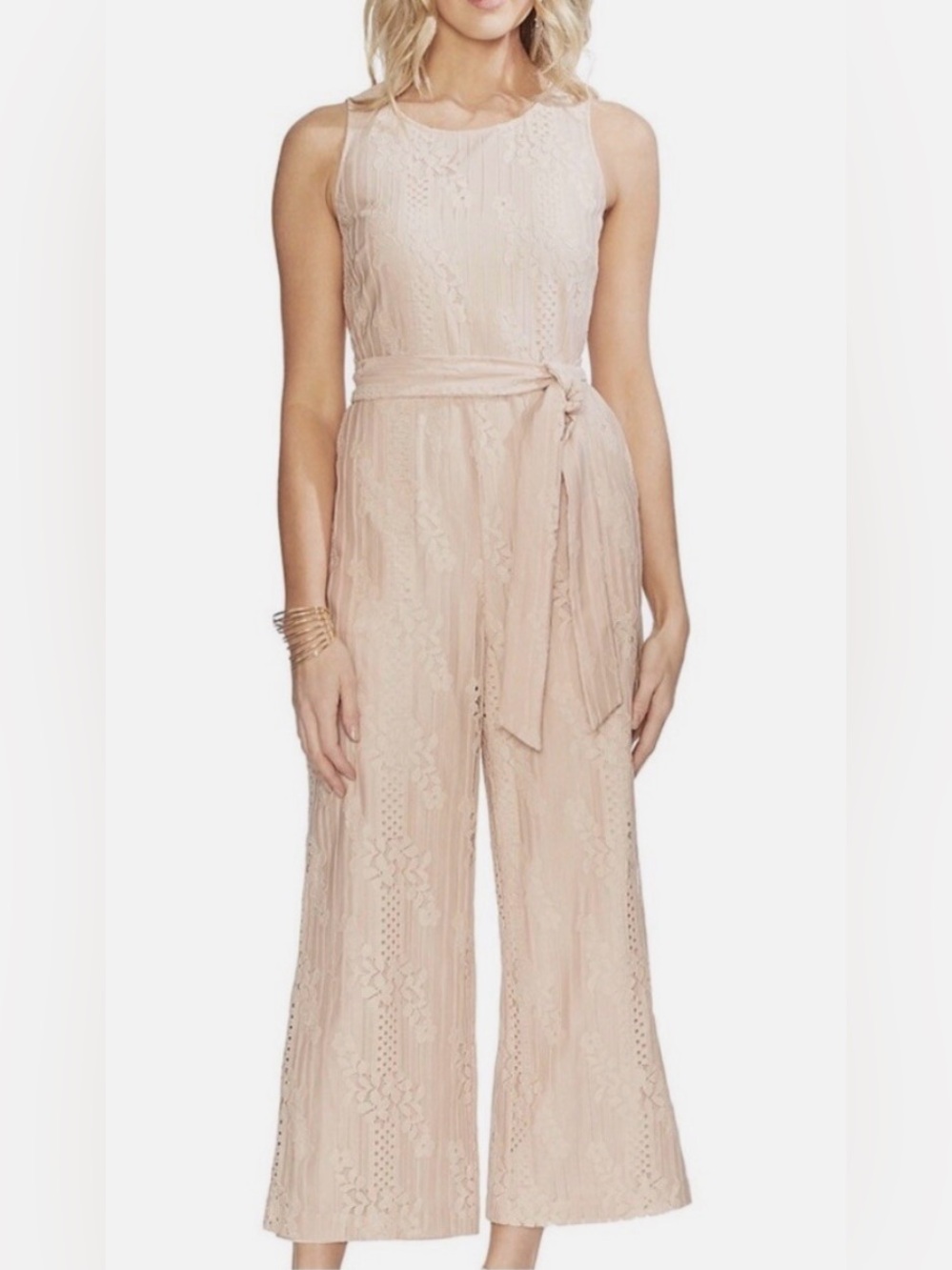 Vince Camuto Blush Crochet Sleeveless Wide-Leg Jumpsuit - Picture 2 of 4